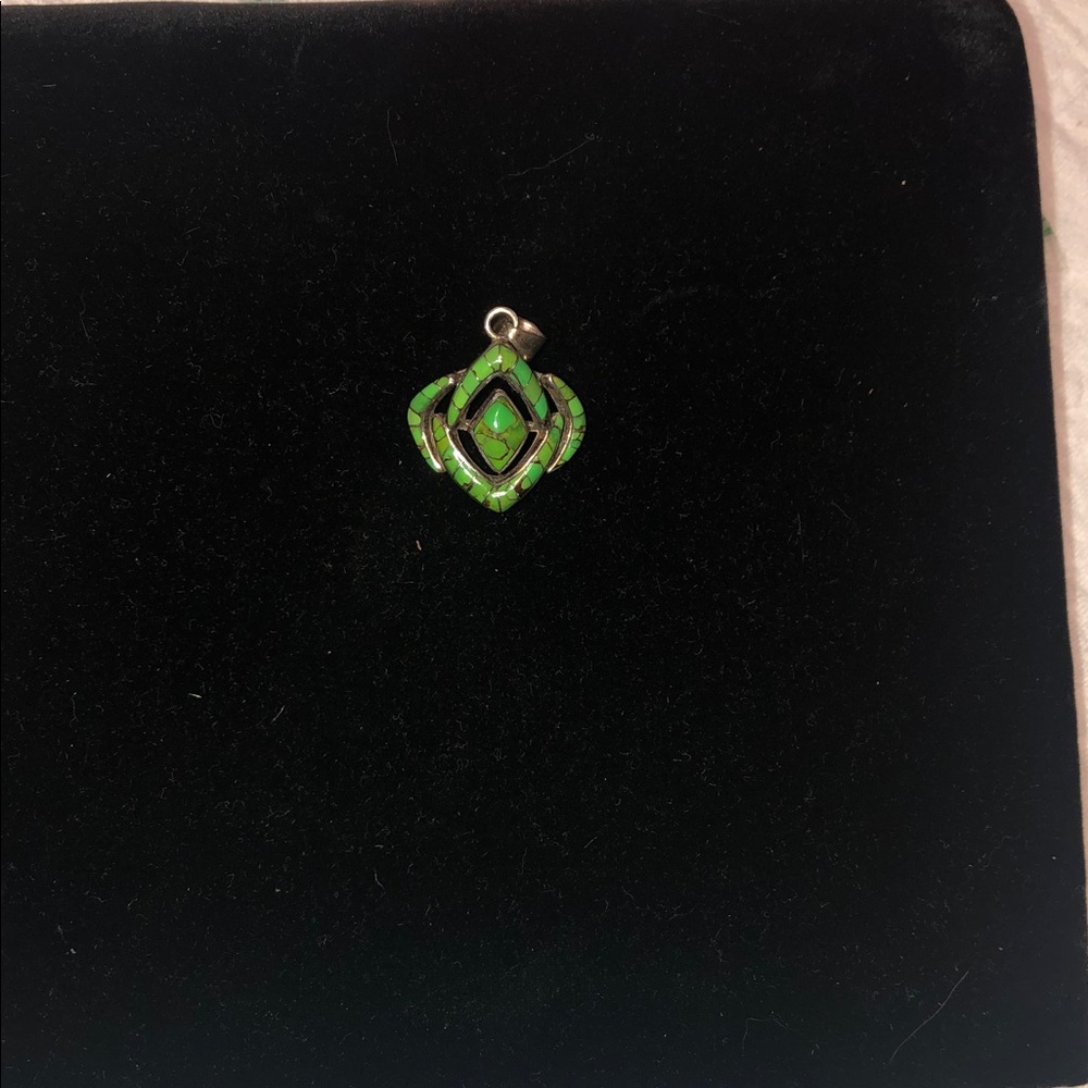 Vintage 925 Sterling Silver Green Turquoise Inlay Pendant Philippines